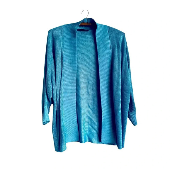 Boston Proper Short Effortless Cardigan Sweater Blue Bell Size Medium - Picture 2 of 9